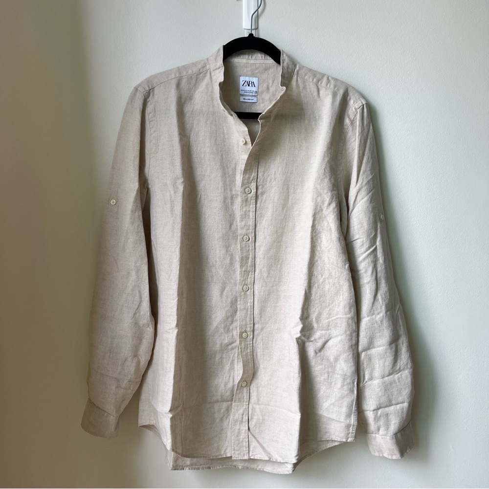 Cotton/linen men’s button up